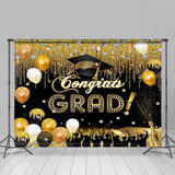 Allenjoy Grad Diamond Balloons Black Gold Graduation Backdrop