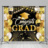 Allenjoy Grad Gold Black Balloons Glitter Graduation Backdrop