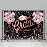 Allenjoy Grad Pink Balloons Sparkle Black Graduation Backdrop