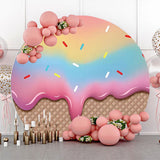 Allenjoy Gradient Ice Cream Plaid Round Backdrop Birthday