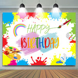 Allenjoy Graffiti Oil Painting Cartoon Happy Birthday Backdrop