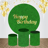 Allenjoy Grass Greenery Simple Circle Birthday Backdrop Kit