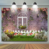 Allenjoy Grassland And Floral With White Window Brick Backdrop