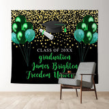 Allenjoy Green And Glitter Gold Balloons Graduation Backdrop