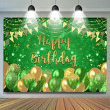 Allenjoy Green Balloon Flag Ribbons Happy Birthday Backdrop