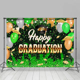 Allenjoy Green Balloon Hat Flag Happy Graduation Backdrop