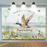 Allenjoy Green Balloon One Lucky Duck Happy Birthday Backdrop