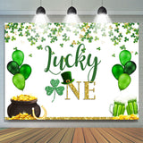 Allenjoy Green Balloons And Clover Lucky One Birthday Backdrop