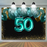 Allenjoy Green Balloons Golden Bokeh 50Th Brithday Background