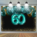 Allenjoy Green Balloons Golden Bokeh 60Th Brithday Background