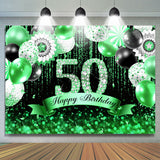 Allenjoy Green Black Balloons Glitter 50Th Birthday Backdrop