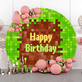 Allenjoy Green Brown Pixel Games Round Backdrop Birthday