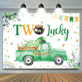 Allenjoy Green Clover Truck Lucky One Birthday Backdrop