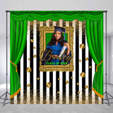 Allenjoy Green Curtain Frame Stripe Custom Graduation Backdrop