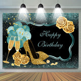 Allenjoy Green Frame Shiny Roses Birthday Celebration Backdrop