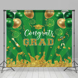 Allenjoy Green Gold Sparkle Balloons Stripe Grad Backdrop