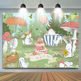 Allenjoy Green Grassland Cute Rabbit Happy Birthday Backdrop