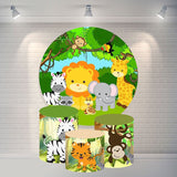 Allenjoy Green Jungle Animals Round Happy Birthday Backdrop