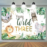 Allenjoy Green Leaf And Animals Young Wild Three Birthday Backdrop