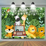 Allenjoy Green Leaves And Little Animals Birthday Backdrops