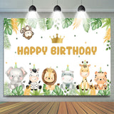 Allenjoy Green Leaves Animals Crown Dot Birthday Backdrop