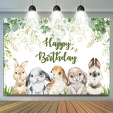 Allenjoy Green Leaves Cartoon Rabbit Happy Birthday Backdrop