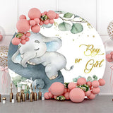 Allenjoy Green Leaves Elephant Round Baby Shower Backdrop