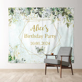 Allenjoy Green Leaves Gold Glitter Custom Birthday Backdrop