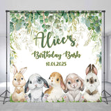 Allenjoy Green Leaves Rabbits Custom Name Birthday Backdrop