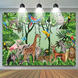 Allenjoy Green Leaves Safari Animals Birthday Party Backdrop