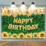 Allenjoy Green Leaves Sunflower Gold Balloon Birthday Backdrop