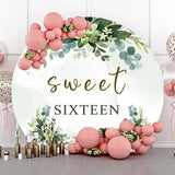 Allenjoy Green Leaves Sweet Sixteen Round Birthday Backdrop