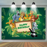 Allenjoy Green Leaves Wood Sign Animals Birthday Backdrop