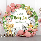 Allenjoy Green Monstera Animals Round Baby Shower Backdrop