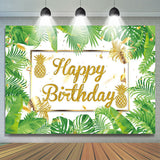 Allenjoy Green Monstera Gold Pineapple Backdrop Birthday