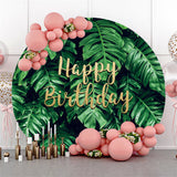 Allenjoy Green Monstera Leaves Round Happy Birthday Backdrop