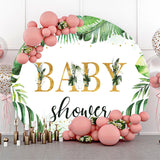 Allenjoy Green Monstera Simple Round Baby Shower Backdrop