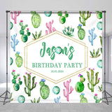 Allenjoy Green Pink Blue Cactus Custom Birthday Backdrop