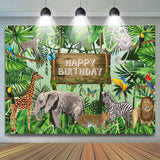 Allenjoy Green Safari Animals Plants Happy Birthday Backdrop