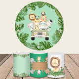 Allenjoy Green Themed Round Animals On The Car Backdrop Kit