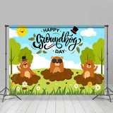 Allenjoy Green Tree Marmots Happy Groundhog Day Backdrop