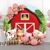 Allenjoy Green Tree Red Farm Brithday Round Backdrop Cover