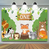 Allenjoy Green Trees And Animal One Birthday Backdrop For Boy