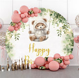 Allenjoy Greenery Teddy Bear Swing Round Birthday Backdrop