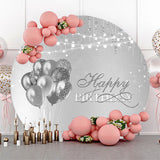 Allenjoy Grey Diamonds Balloons Round Backdrop Birthday