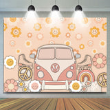 Allenjoy Groovy Flowers Bus Roller Skates Birthday Backdrop