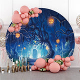 Allenjoy Halloween Round Scary Night Castle Pumpkins Backdrop