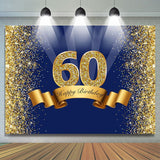 Allenjoy Happy 60Th Birthday Royal Blue Gold Glitter Backdrop For Photos