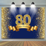 Allenjoy Happy 80Th Birthday Gold Glitter Royal Blue Backdrop For Party