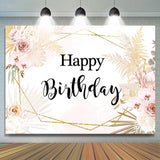 Allenjoy Happy Birthday Floral Gold Leaves Geometry Backdrop For Party